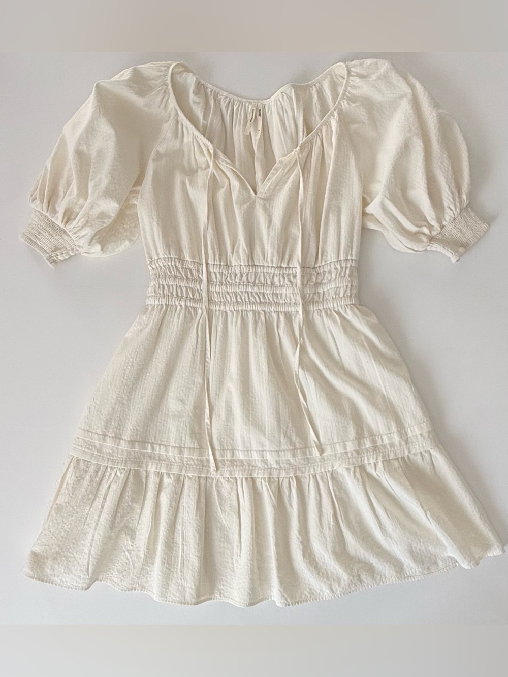 Anthropologie Ivory Smocked Puff Sleeve Mini Dress Cottagecore Small